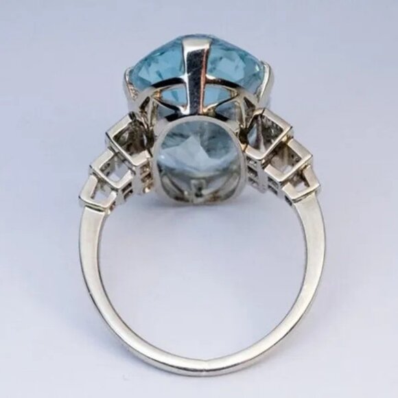 Vintage Art Deco Retro Style Silver Simulated 4CT Sapphire Ring Size 7 - Picture 3 of 8